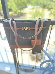 Michael Kors Reed Large Tote Shopper Shoulder Handbag Purse Bag Brown MK +Wallet