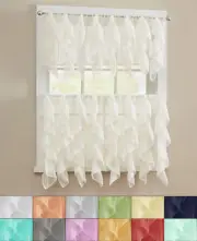 Sheer Voile Vertical Ruffle Window Kitchen Curtain 24" Tiers & Valance Set