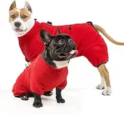 SCENEREAL Dog Winter Coat with Harness Built in, Soft Fleece Pullover Pet Christmas Pajamas Fullbody Warm Dog Sweater Turtleneck, Four-Legged Cold Weather Dog Jacket for Small Medium Large Dogs, Red