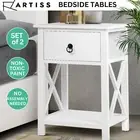 Artiss 2x Bedside Table Drawers Solid Wood Nightstand Storage Drawer Shelf White