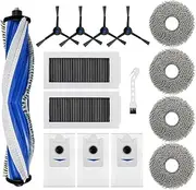15 Pcs Replacement Accessories for Ecovacs Deebot X5 Pro / X5 Omni Robot Vacuum Cleaner, 1 Main Brush, 2 Filters, 4 Side Brushes, 4 Mop Cloth, 3 Dust Bags, 1 Cleaning Brush