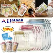 10PCS Mason Jar Reusable Zip Lock Bag Food Storage Stand Up Zipper Pouch PE