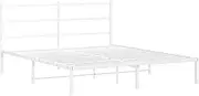 vidaXL Metal Bed Frame with Headboard-Double Bed-White-150x200 cm-Powder-Coated Steel-Extra Storage Underneath-Modern Bedroom Furniture