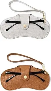 [mdgfge] Soft Leather Sunglasses Bags, Travel Sun Glass Holder Slim Portable Eyeglass Glasses Cases Holder Sunglasses Pouch with Wrist Strap (2 Pcs), Multi, Medium