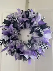 16 X 16 Winner Winner Lavender Checker Flag Wreath