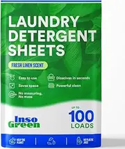 InsoGreen Laundry Detergent Sheets – 100 Loads - Eco Washer Sheets Detergent - Zero Plastic Jugs, No Mess & Space-Saving Laundry Strips & Travel Laundry Detergent – 50 Laundry Sheets Detergent
