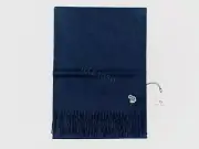 Paul Smith Men's Scarf - BNWT Navy Zebra Patch 100% Lambswool Scarf