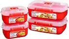 Sistema Food Containers Rectangular Heat & Eat Microwave Lid Red Clear Set of 4