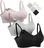 [HOFISH] Pregnant Seamless Nursing Bra with Pads Cami Tank Top with Clasp in Front for Easy Breastfeeding with Pads Shelf-Bra Top