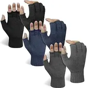 [Evridwear] 3 Pairs Winter Touchscreen Fingerless Gloves Cold Weather Thermal Warm Glove for Men Women
