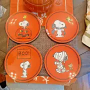 Snoopy Pottery Barn PLATE + UTENSIL Peanuts Halloween holiday Disney party SET 8