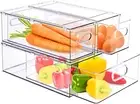 3 Pack Fridge Organizer Bins with Pull-Out Drawer - Clear Stackable Storage