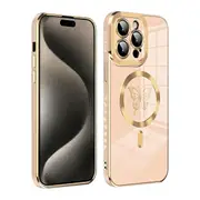 For Apple iPhone 14 Plus Butterfly Design MagSafe Magnetic Case with HaloLock Shockproof Military Grade Protection Scratch Resistant Back Protective Cover (Rose Gold)