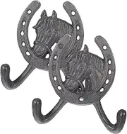 Didiseaon 2pcs Rustic Cast Iron Horseshoe Wall Hook Duty Wall-Mounted Hanger for Coats Bags Hats and Sundries Farmhouse Decor