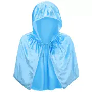 Child Light Blue Velvet Hooded Cape Capelet - Kids FairyTale Princess Costume