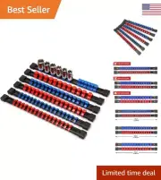 6PC Socket Organizer Set - 1/4-Inch, 3/8-Inch, 1/2-Inch Sockets - Blue & Red