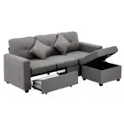 Oikiture Sofa 3 Seater Chaise Modular Couch Drawers Ottoman Fabric