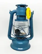 11" Antique Vintage Clear Glass Metal Kerosene Lamp Lantern Blue Indoor Outdoor