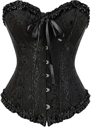 [KSHUN] Women's Corsets Lace Up Boned Overbust Corset Bustier Lingerie Satin Floral Bustier Bodyshaper Top S-7XL