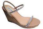 NEW STEVE MADDEN Size 9.5 Nude White Shiny Rhinestones Wedge Heel Sandal Shoes
