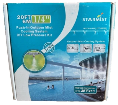 Starmist 383006 Push-In Outdoor Mist Cooling System DIY Low Pressure Kit, 6m/20'