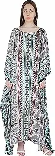 [Moomaya] Cotton Kaftan Cover Up Printed Kimono Sleeve Long Maxi Caftan Loungewear