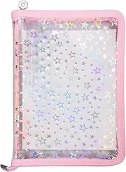 RdjEokf Sticker Storage Organizer, Transparent Sticker Collecting Zipper Binder Album, Clear Sticker Storage Album, With 90 Pockets and Zipper, For Planner Scrapbook Stickers Organizer (Pink)