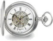 Charles Hubert Stainless Hunter Case w/ Shield Skeleton Pocket Watch XWA6108