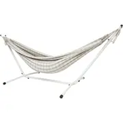 10ft White Universal Steel Hammock Stand & Authentic Double Vichy Hammock in Stone
