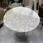 Round White Quartz Stone Coffee Table Top Handmade Furniture Crystal Stone Decor