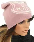 NEW MONCLER MAUVE PINK LUXURY WOOL CASHMERE LOGO BEANIE HAT ONE SIZE AUTHENTIC
