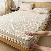 Fitted Mattress Pad,Thicken Quilted Printing Bedding Sheets, Boy Girl Bedroom Waterproof Urine Barrier Deep Pockets Mattress Topper,Beige 1,100 * 200cm (2pcs)