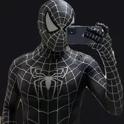 Halloween Men's Black Remy Spiderman Cosplay Costume Venom Symbiote Remy Suit Zentai Bodysuit Adult Hood Detachable M