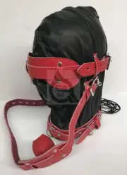 Hell's Couture Black With Red Slave Bondage Hood & Blindfold Leather