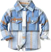 [HZXVic] Toddler Baby Boys Girls Plaid Flannel Shirt Long Sleeve Button Down Jacket Kids Fall Shacket Coat Tops