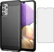 [Asuwish] Phone Case for Samsung Galaxy A32 5G 2021 6.5 inch with Tempered Glass Screen Protector Cover and Cell Accessories Silicone M32 G5 A 32 32A S32 SM-A326U A326U Carbon Fiber Women Men Dark Black