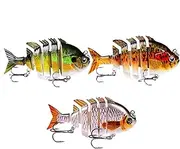 Fishing Lures Bass, Realistic Swim Bait with Treble Hooks, Swimming Crankbaits and Fishing Gear for Bass, Trout, Crappie, Walleye