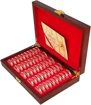 Coin Collector Wooden Box - Secure Storage Organizer With Clear Protective Holders And Foam Gasket, Fits 50 Pieces | Perfect For Commemorative Coin Display, Attractive Home Cabinet Accessory, Keeps Co