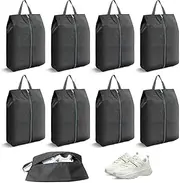[Bagentry] 8 Pieces Waterproof Travel Shoe Bag, Portable Cleat Bag with Zipper & Handle, Extra Large Shoe Storage Cubes Pouch for Women Men Luggage Packing Gym Traveling Suitcase, Black, 16.5" x 9.4",