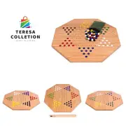 Oak Wooden Chinese Checkers Board Game Set, Hand-Painted, 19" Wide