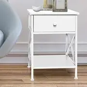 ALFORDSON Bedside Table with Drawer and Storage Shelf, Wooden Sofa Side End Table Storage Cabinet Orangiser Nightstand for Home Bedroom, Living Room & Hallway, White (56cm x 40cm x 40cm)
