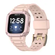 Catzon Watch Band with Protective Frame Uni-body Shockproof TPU Strap For Fitbit Versa 2/3 Versa Lite/Sense-Pink