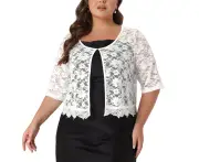 Agnes Orinda Plus Size Floral Sheer Lace BoleroShrug White