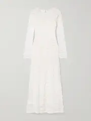 [Ulla Johnson] Ulla Johnson - Valentina Appliquéd Pointelle-knit Midi Dress - Ivory - large large Ivory