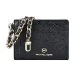 【MICHAEL KORS】MK MICHAEL KORS JET SET CHARM金屬圓標LOGO鍊帶扣環牛皮2卡卡夾(黑)