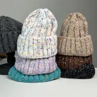 在飛比找ETMall東森購物網優惠-點點紗彩色點點粗條紋紋針織毛線帽 保暖瓜皮帽南方保暖帽