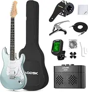 AODSK Electric Guitar, 39" Beginner Electric Guitar Kit, Matte Finish, HSS Pickups, Guitar Starter Kit with AMP, Includes Digital Tuner, Strings, Pick, Vibrato Bar, Capo, Strap, Gig Bag, Blue