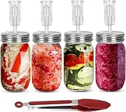 FORYUSE Fermentation Kit 4 Pack 1L Fermentation Jar with 4 Stainless Steel Airtight Lids, 4 Airlock, 1 Silicone Tongs, Wide Mouth Glass for Fermenting Vegetables, Sauerkraut
