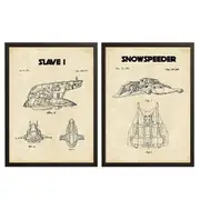 [Namly Design] Patent Drawing Poster - Slave I and Snowspeeder / Set of 2