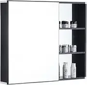 Mirror Cabinet Space Black Aluminum Mirror Cabinet Bathroom Wall Mounted Mirror Cabinet Single Door Storage Cabinet (Black 60 * 13 * 68cm)